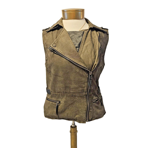 Chelsea & Violet Women's Small Taupe Vegan Leather‎ Moto Vest - Picture 1 of 10